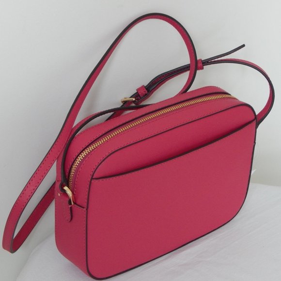 NWT Michael Kors Jet Set Item Leather LG EW Zip Chain Carmine Pink XBody Bag - Picture 8 of 14